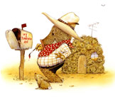 Javelina Paints His Mailbox.  Light-hearted whimsical illustration by Jim Harris.  From the best-selling Southwestern fairytale ‘The Three Little Javelinas.’ 